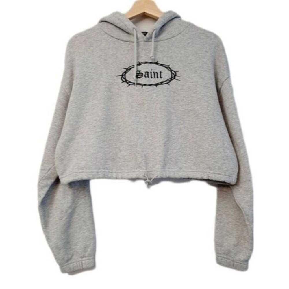 FOREVER 21 Saint Crop Sweatshirt Hoodie Sz S